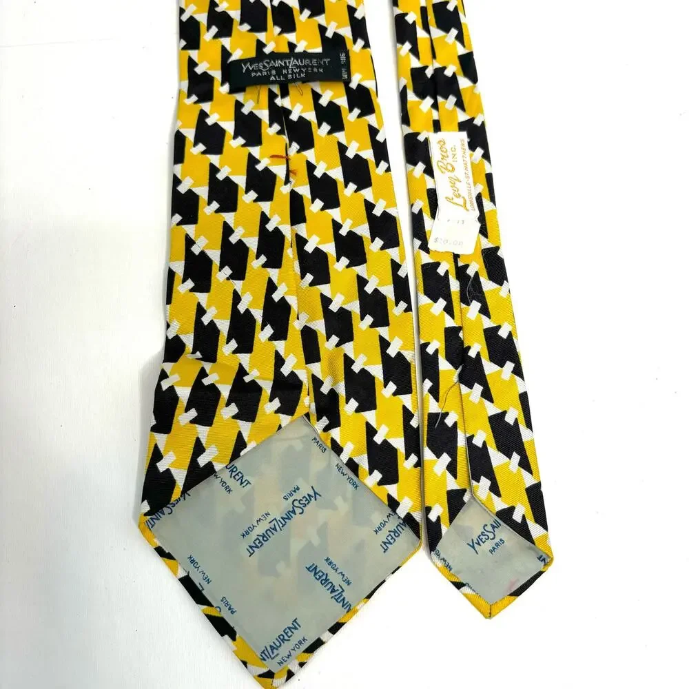 Yves Saint Laurent Vintage Mod Graphic Print Yellow, Black Silk Tie